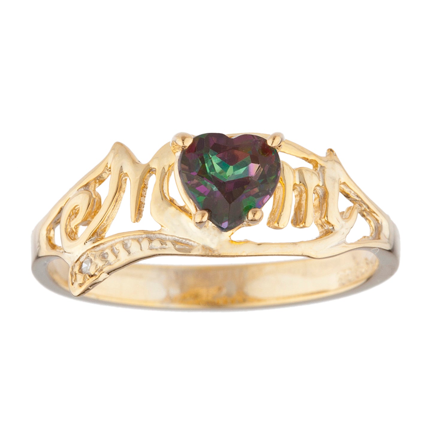 14Kt Gold Natural Mystic Topaz & Diamond Heart Mom Ring