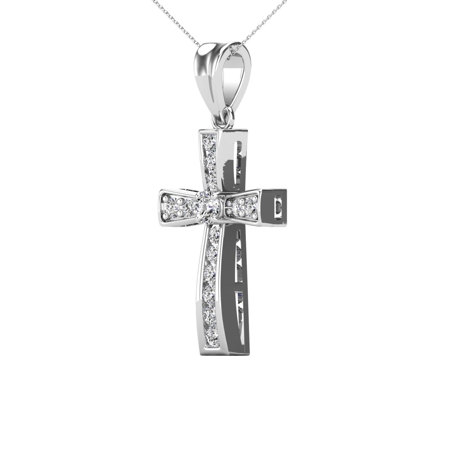 14Kt White Gold 0.22 Ct Genuine Natural Diamond Cross Pendant Necklace