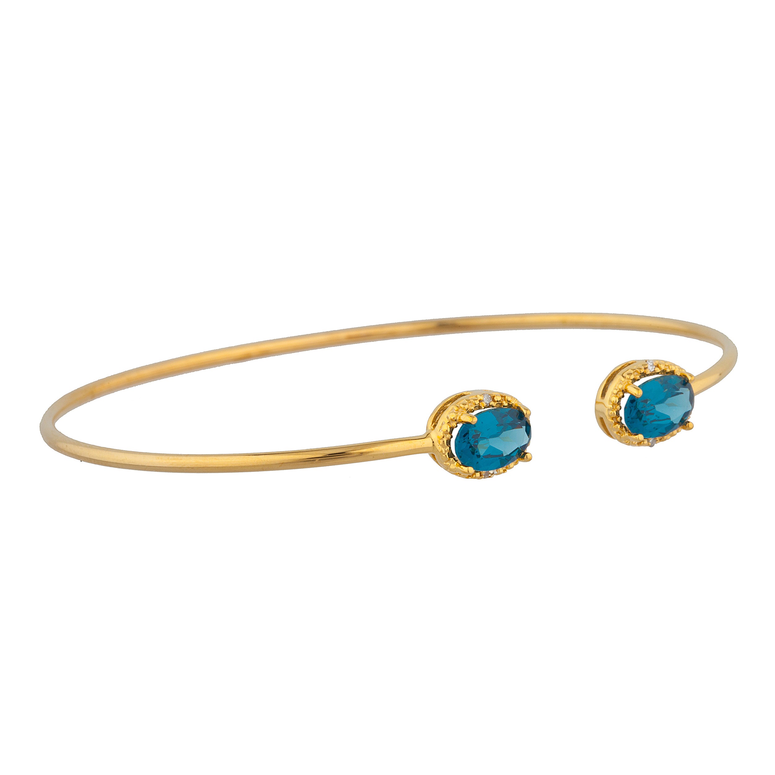 14Kt Gold London Blue Topaz & Diamond Oval Bangle Bracelet