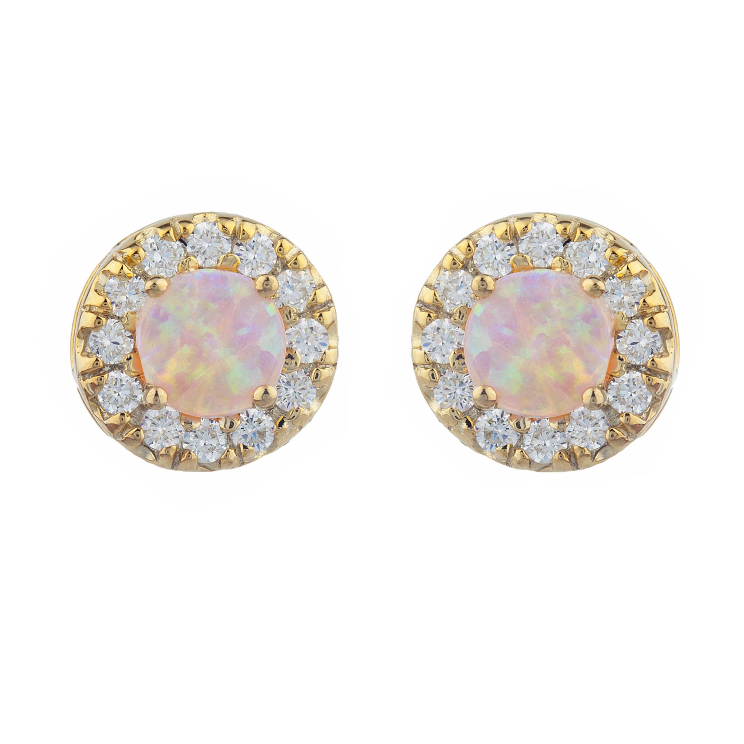 14Kt Gold Pink Opal Halo Design Stud Earrings
