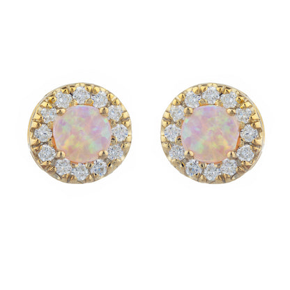 14Kt Gold Pink Opal Halo Design Stud Earrings