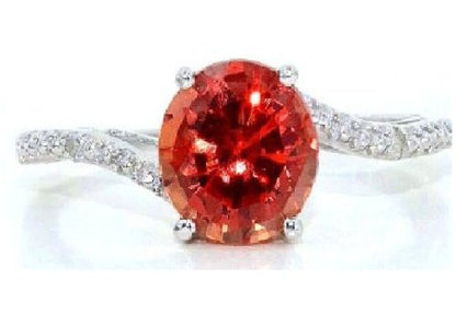 1.5 Ct Orange Citrine & Diamond Round Ring .925 Sterling Silver Rhodium Finish