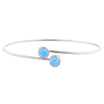 14Kt Gold Blue Opal Round Bezel Bangle Bracelet