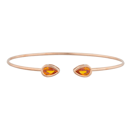 14Kt Rose Gold Plated Orange Citrine Pear Bezel Bangle Bracelet