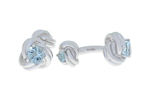 2.5 Ct Genuine Aquamarine Knot Cufflinks .925 Sterling Silver Rhodium Finish