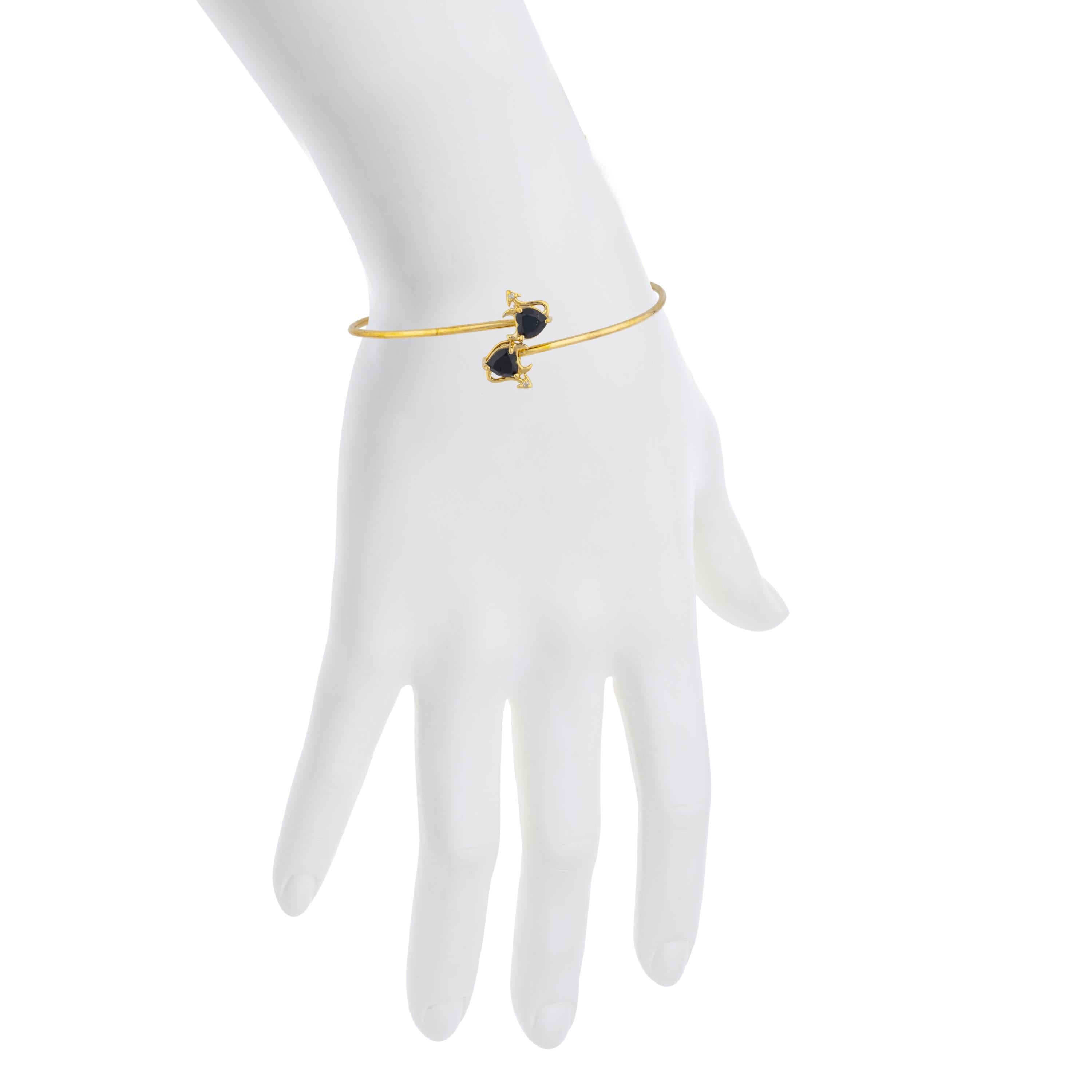 Genuine Black Onyx & Diamond Devil Heart Bangle Bracelet 14Kt Yellow Gold Rose Gold Silver