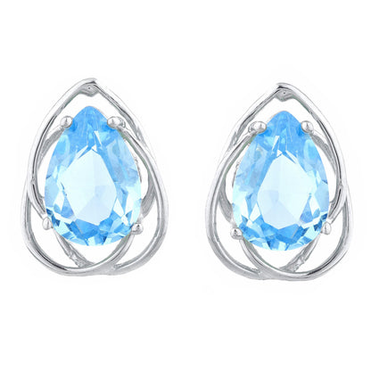 4 Ct Blue Topaz Pear Teardrop Design Stud Earrings .925 Sterling Silver