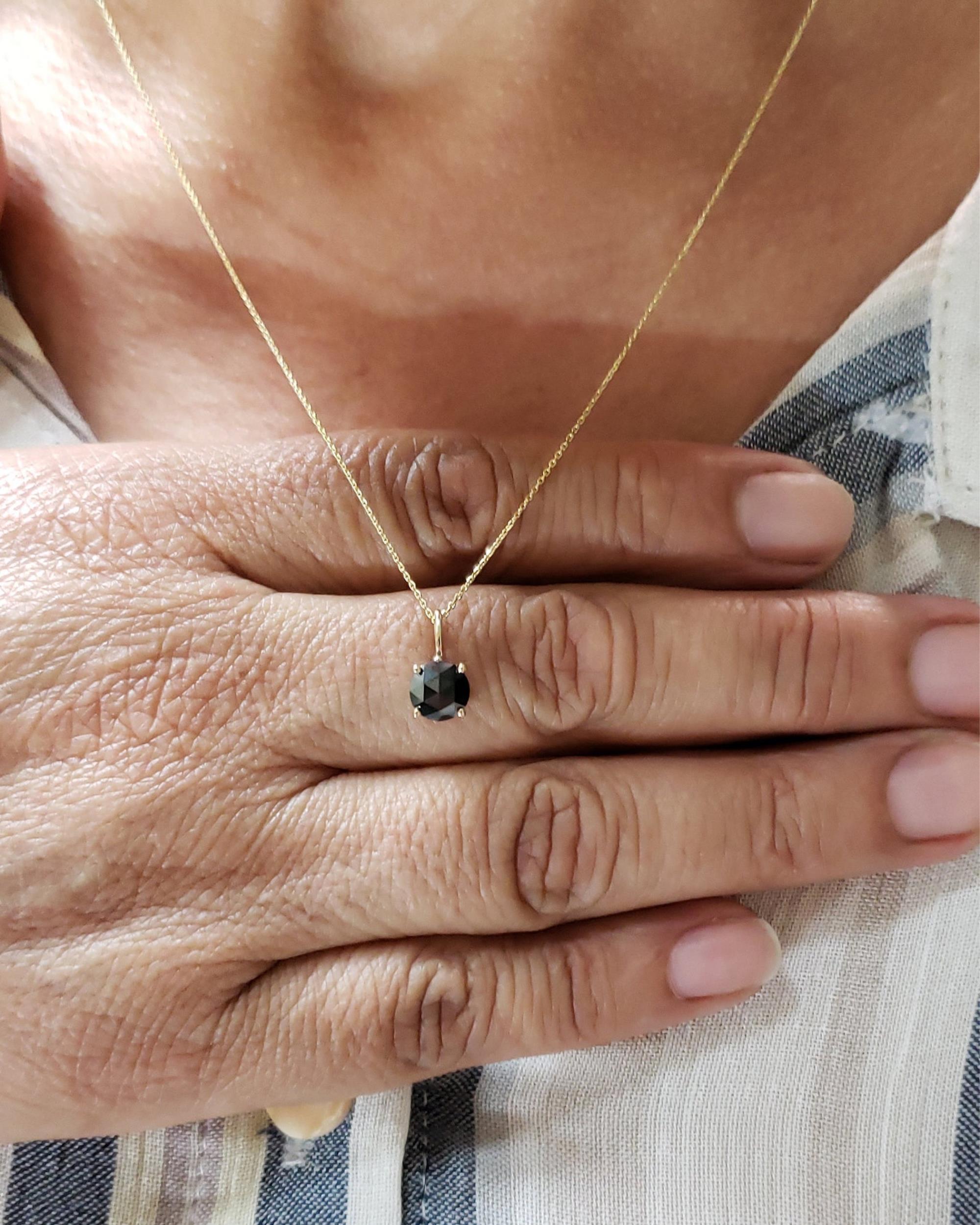 14Kt Gold 0.75 Ct Rose Cut Black Diamond Pendant Necklace