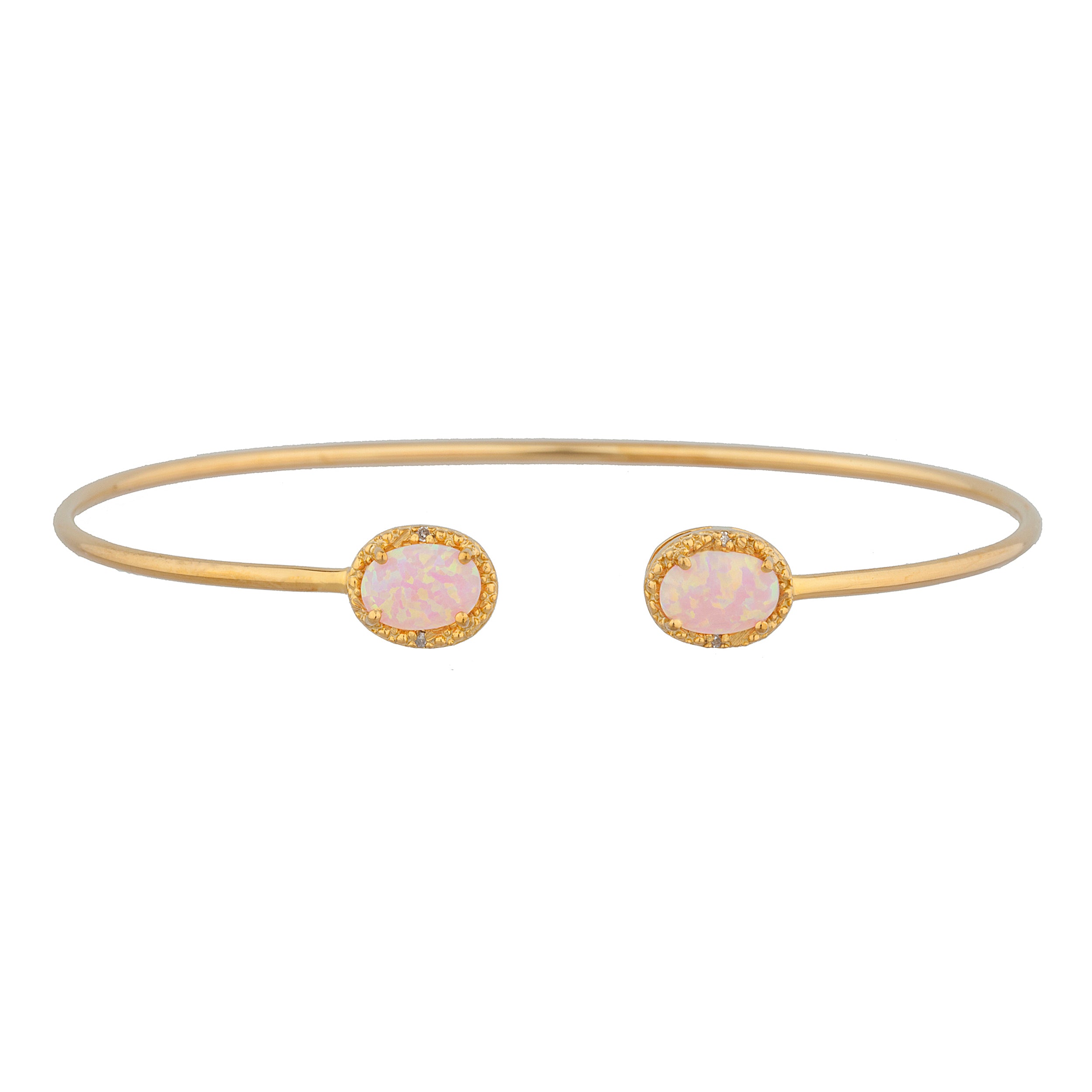 14Kt Gold Pink Opal & Diamond Oval Bangle Bracelet