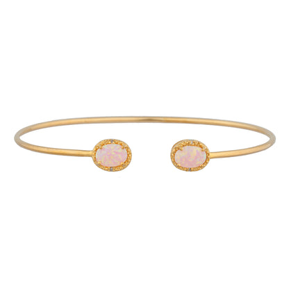 14Kt Gold Pink Opal & Diamond Oval Bangle Bracelet