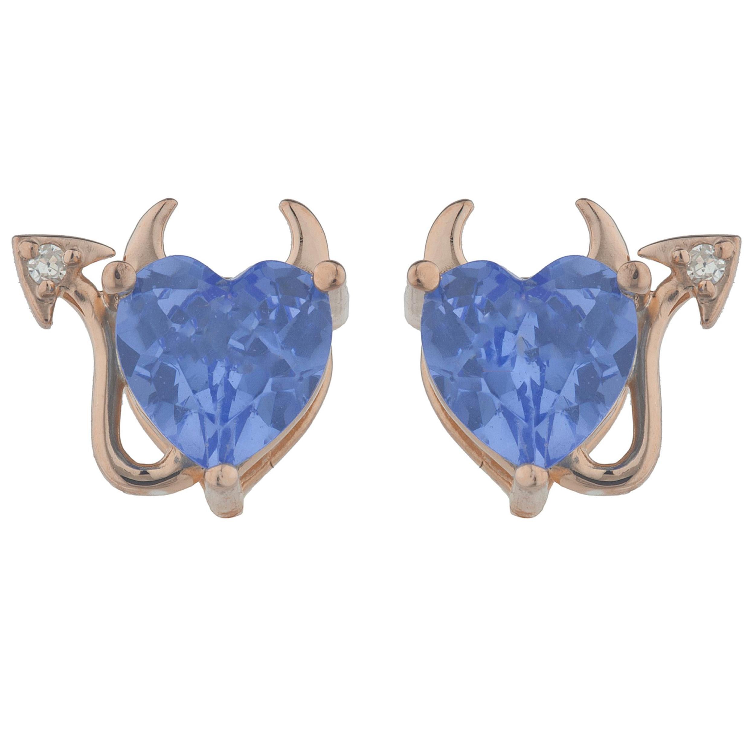 14Kt Gold Tanzanite & Diamond Devil Heart Stud Earrings