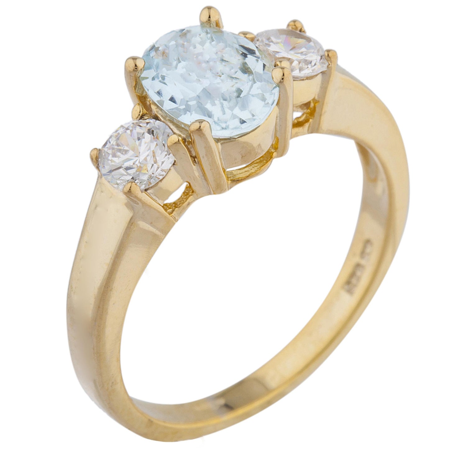 14Kt Gold 2 Ct Genuine Aquamarine & Zirconia Oval Ring