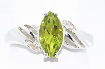 1 Ct Peridot & Diamond Marquise Ring .925 Sterling Silver Rhodium Finish