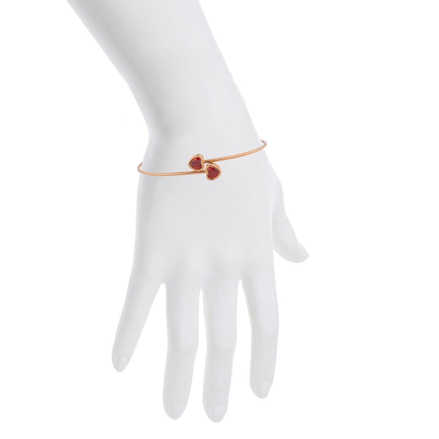 14Kt Rose Gold Plated Garnet Heart Bezel Bangle Bracelet