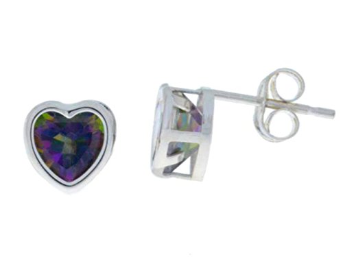 2 Ct Mystic Topaz Heart Bezel Stud Earrings .925 Sterling Silver