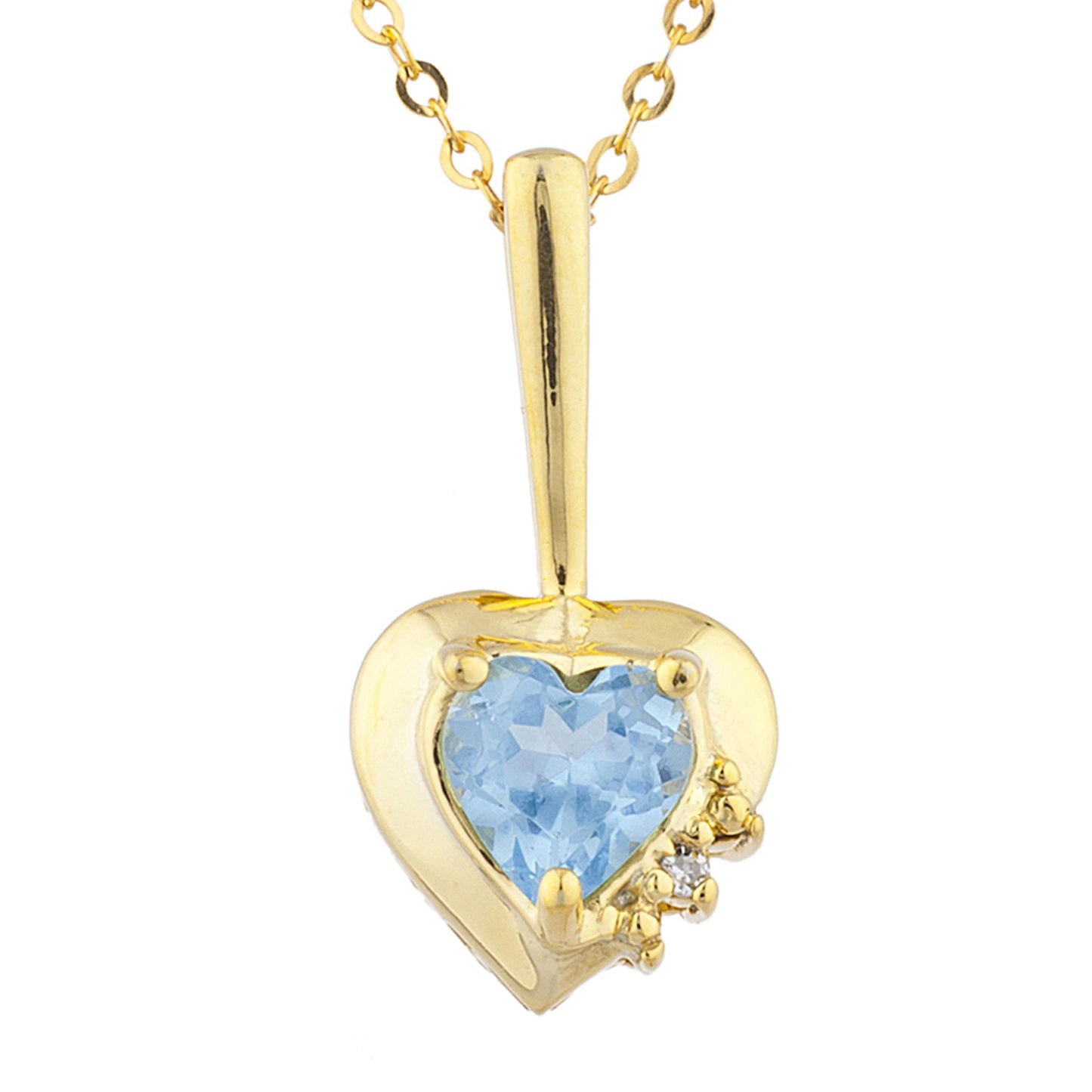 14Kt Gold Aquamarine & Diamond Heart Design Pendant Necklace