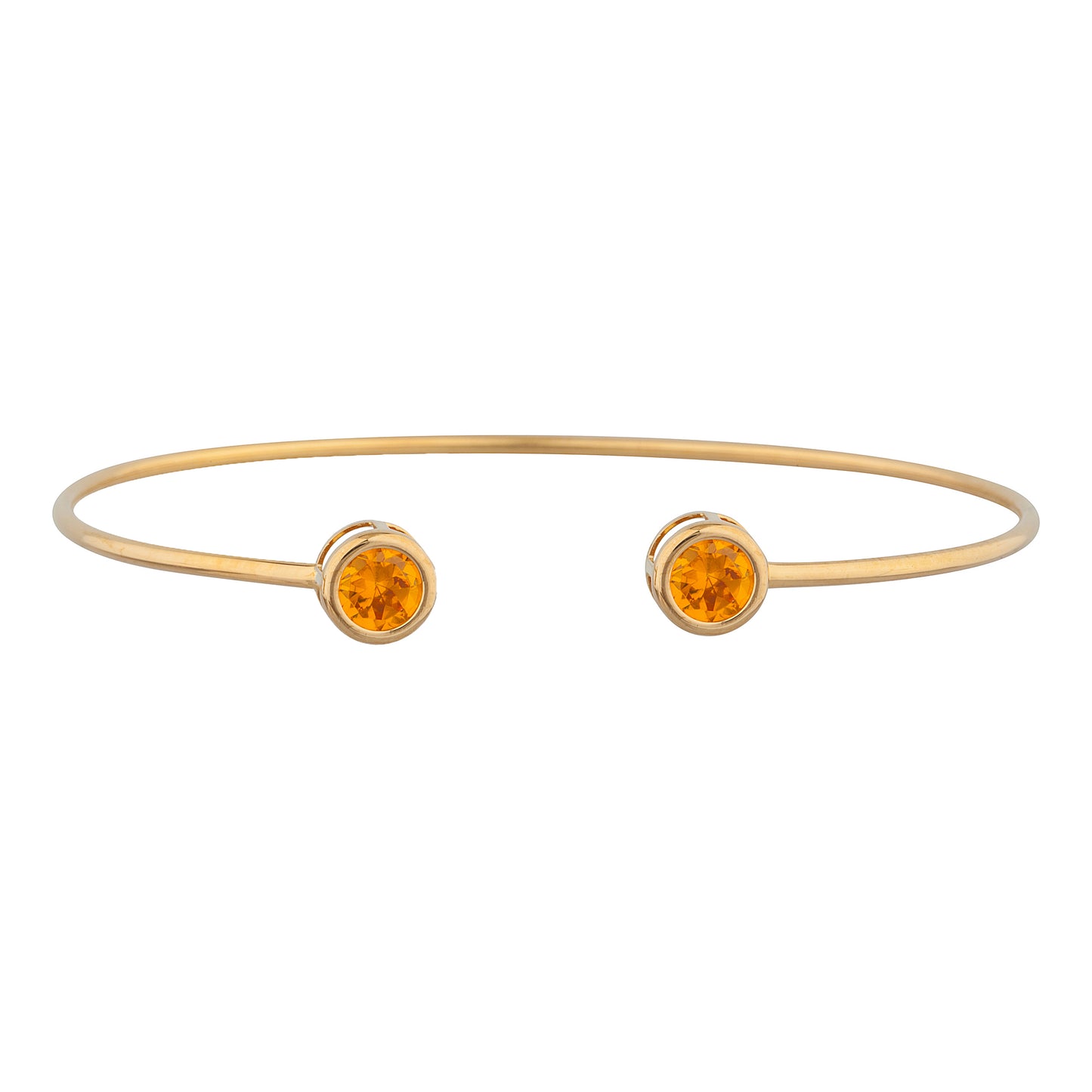 14Kt Yellow Gold Plated Orange Citrine Round Bezel Bangle Bracelet