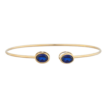 14Kt Gold Blue Sapphire Oval Bezel Bangle Bracelet