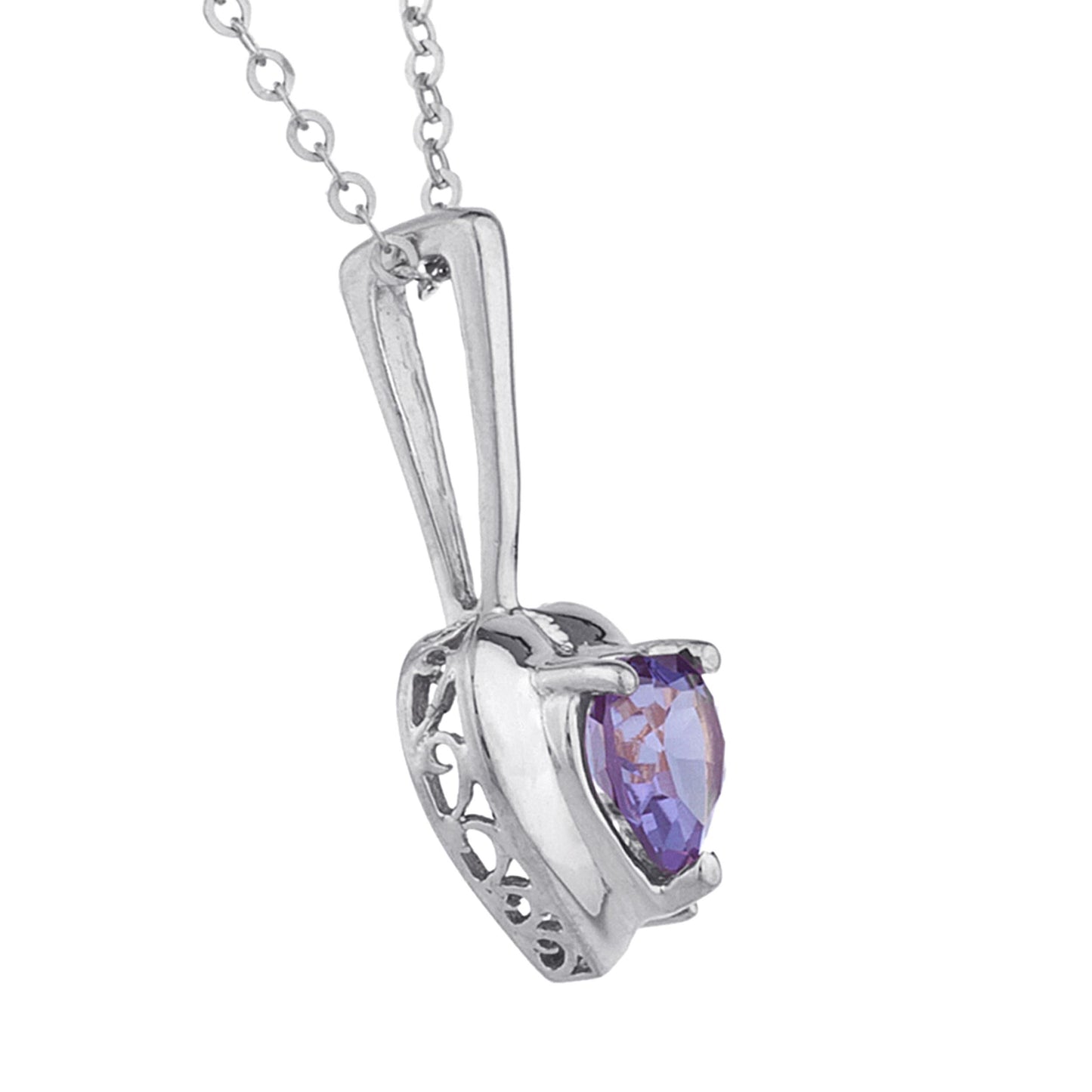 14Kt Gold Alexandrite & Diamond Heart Design Pendant Necklace