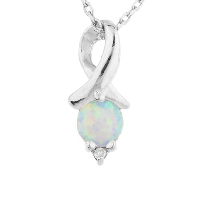 14Kt Gold Opal & Diamond Round Design Pendant Necklace