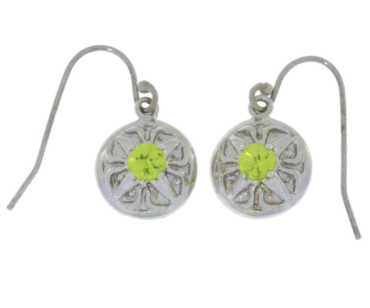 Peridot Round Dangle Earrings .925 Sterling Silver