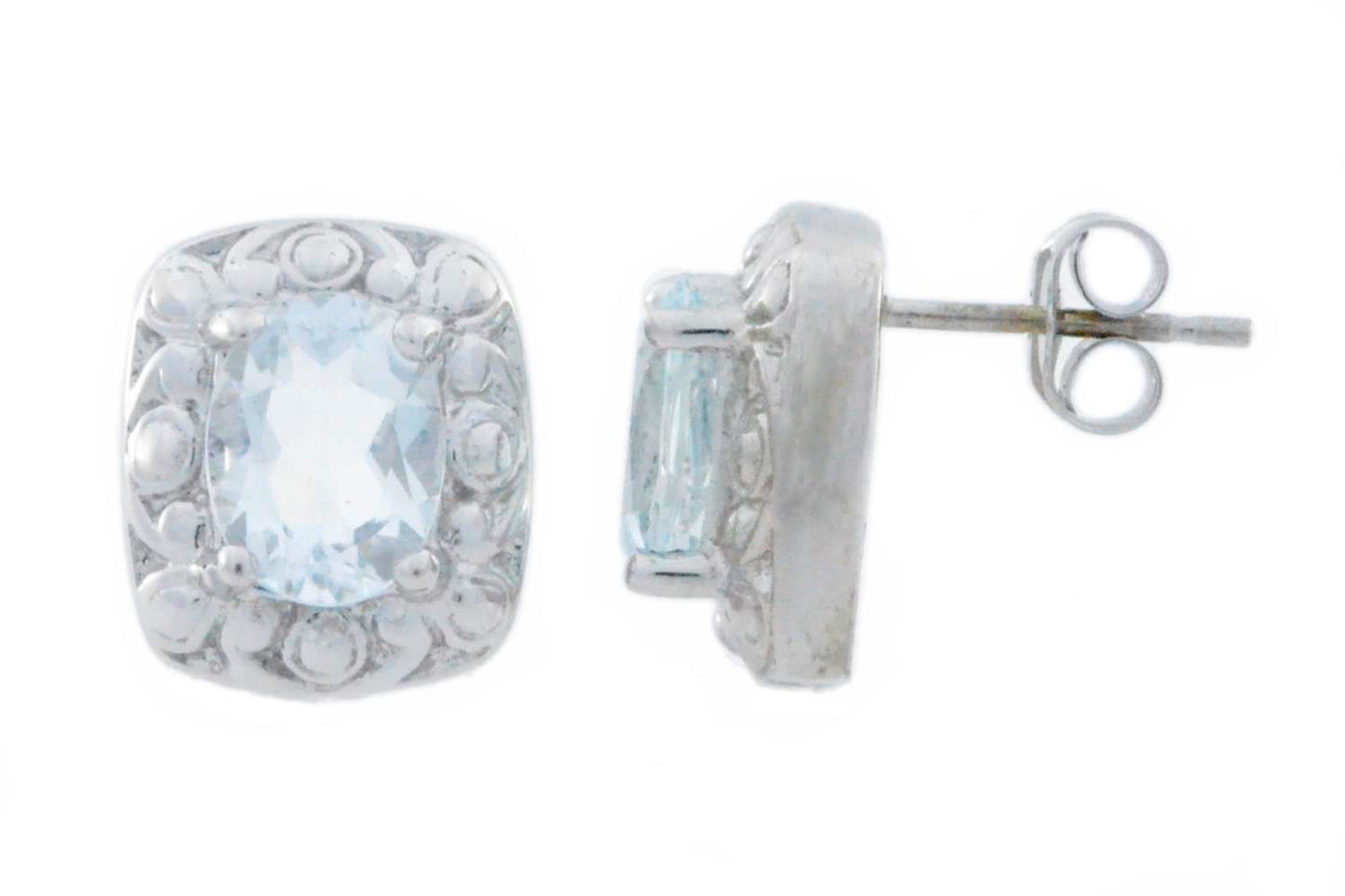 3 Ct Genuine Aquamarine Oval Stud Earrings .925 Sterling Silver