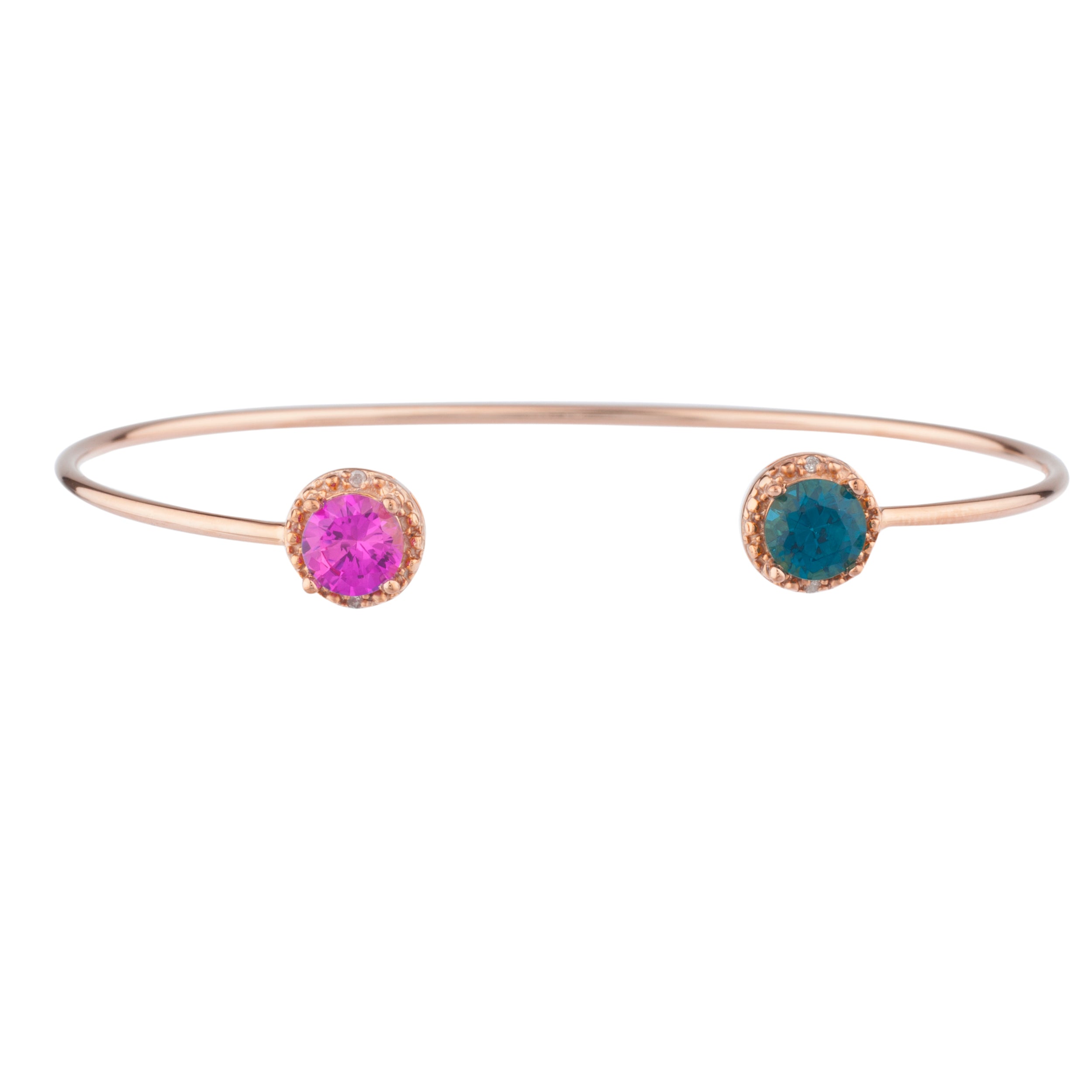 14Kt Gold Pink Sapphire & London Blue Topaz Diamond Round Bangle Bracelet