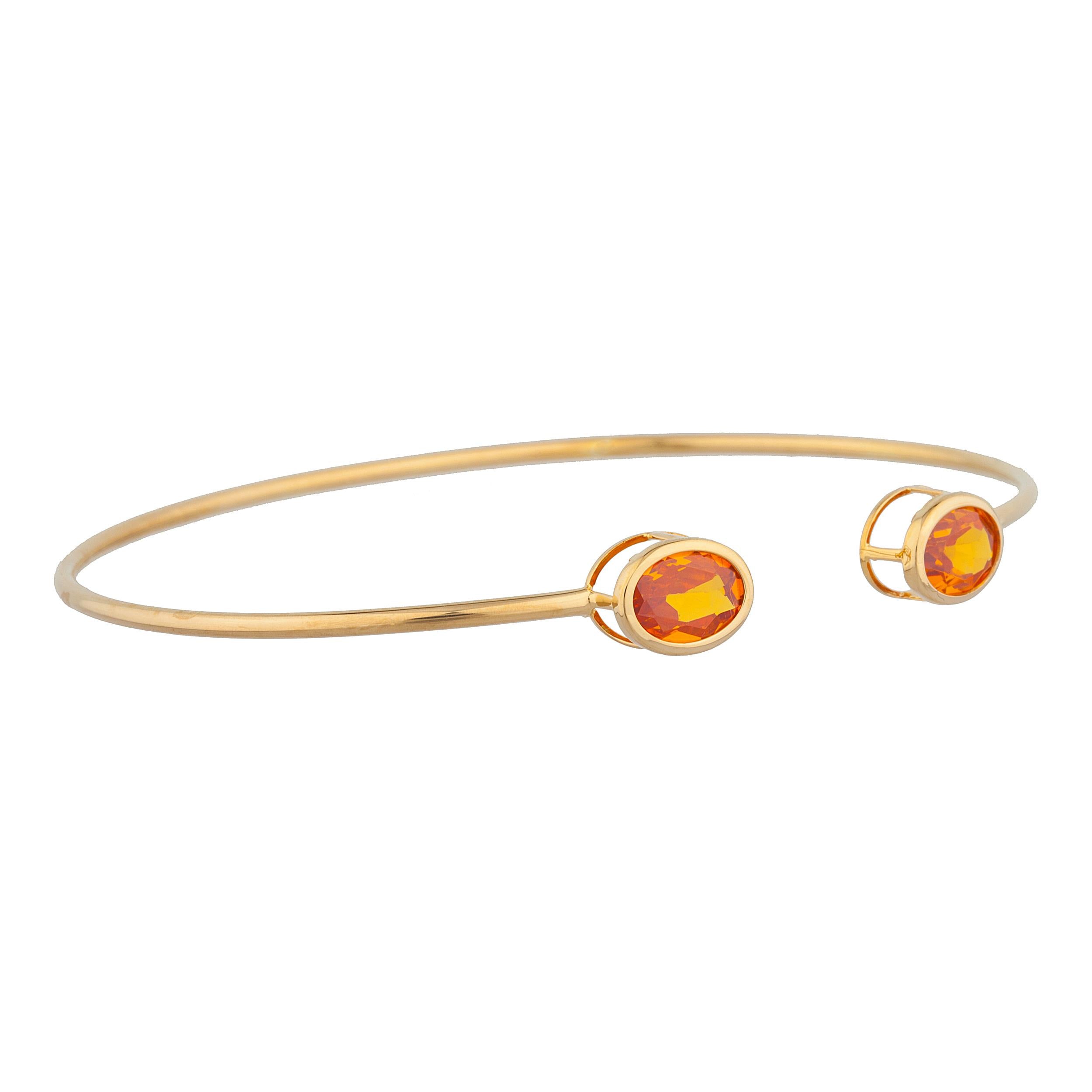 14Kt Gold Orange Citrine Oval Bezel Bangle Bracelet