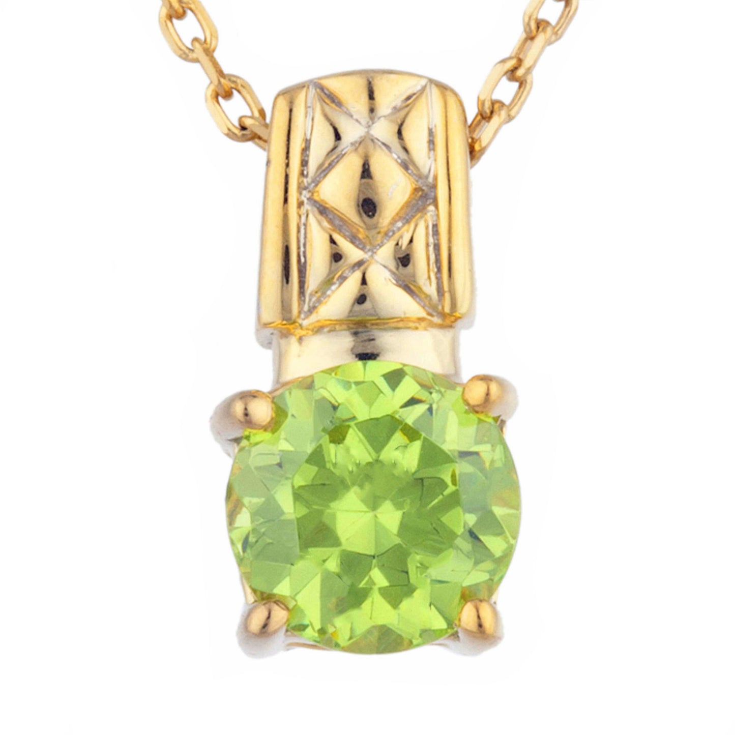 14Kt Yellow Gold Plated Peridot Round Design Pendant