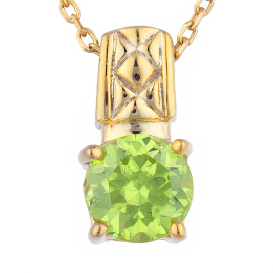 14Kt Yellow Gold Plated Peridot Round Design Pendant