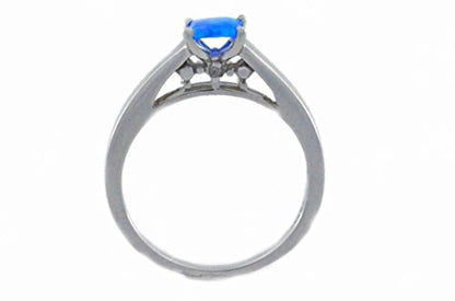 5mm Blue Opal & Diamond Princess Cut Ring .925 Sterling Silver Rhodium Finish