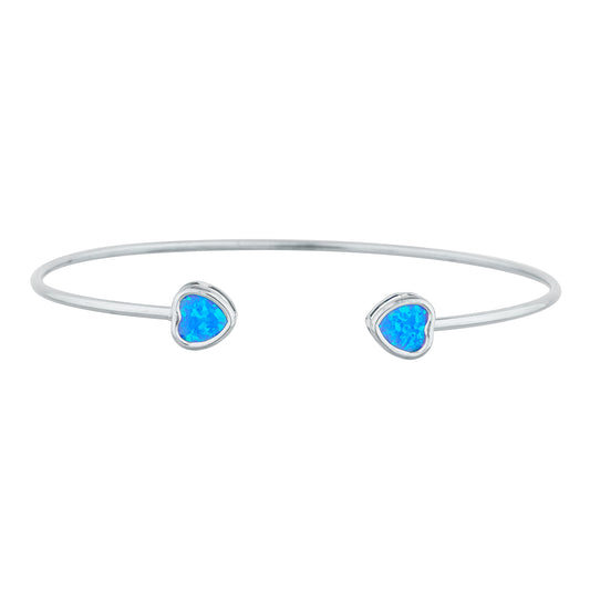 Blue Opal Heart Bezel Bangle Bracelet .925 Sterling Silver