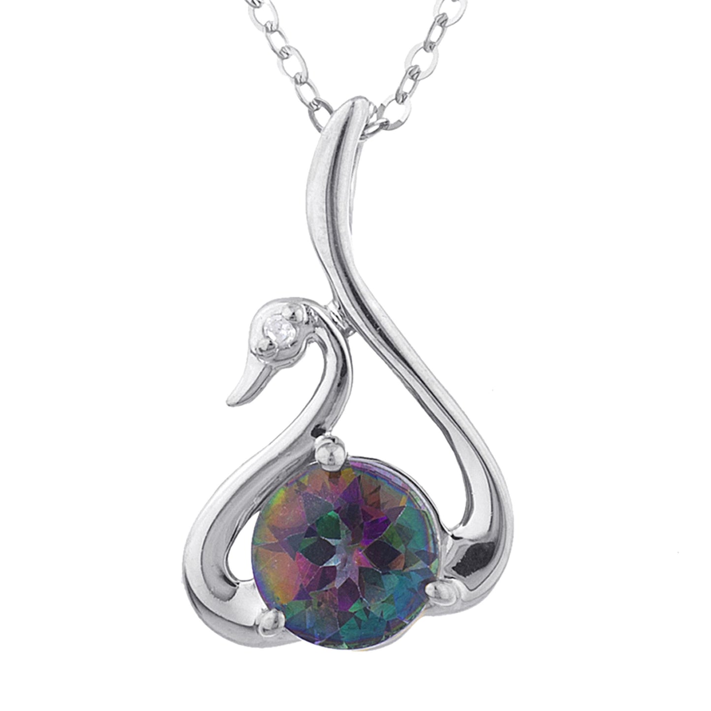 Natural Mystic Topaz & Diamond Swan Pendant .925 Sterling Silver