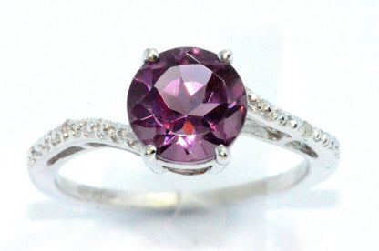 1.5 Ct Alexandrite & Diamond Round Ring .925 Sterling Silver Rhodium Finish