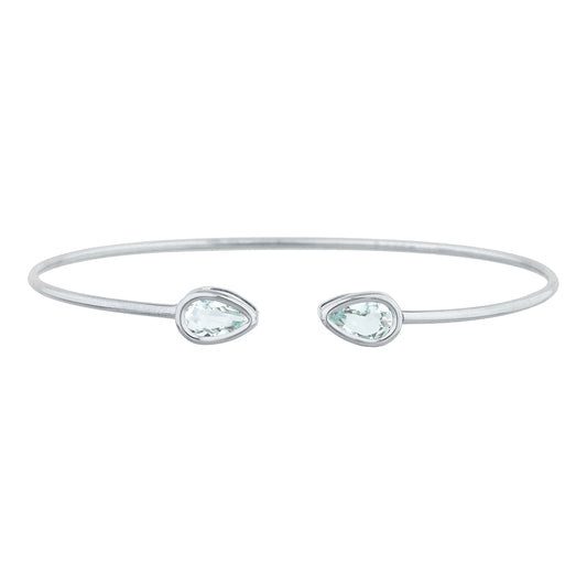 2 Ct Genuine Aquamarine Pear Bezel Bangle Bracelet .925 Sterling Silver