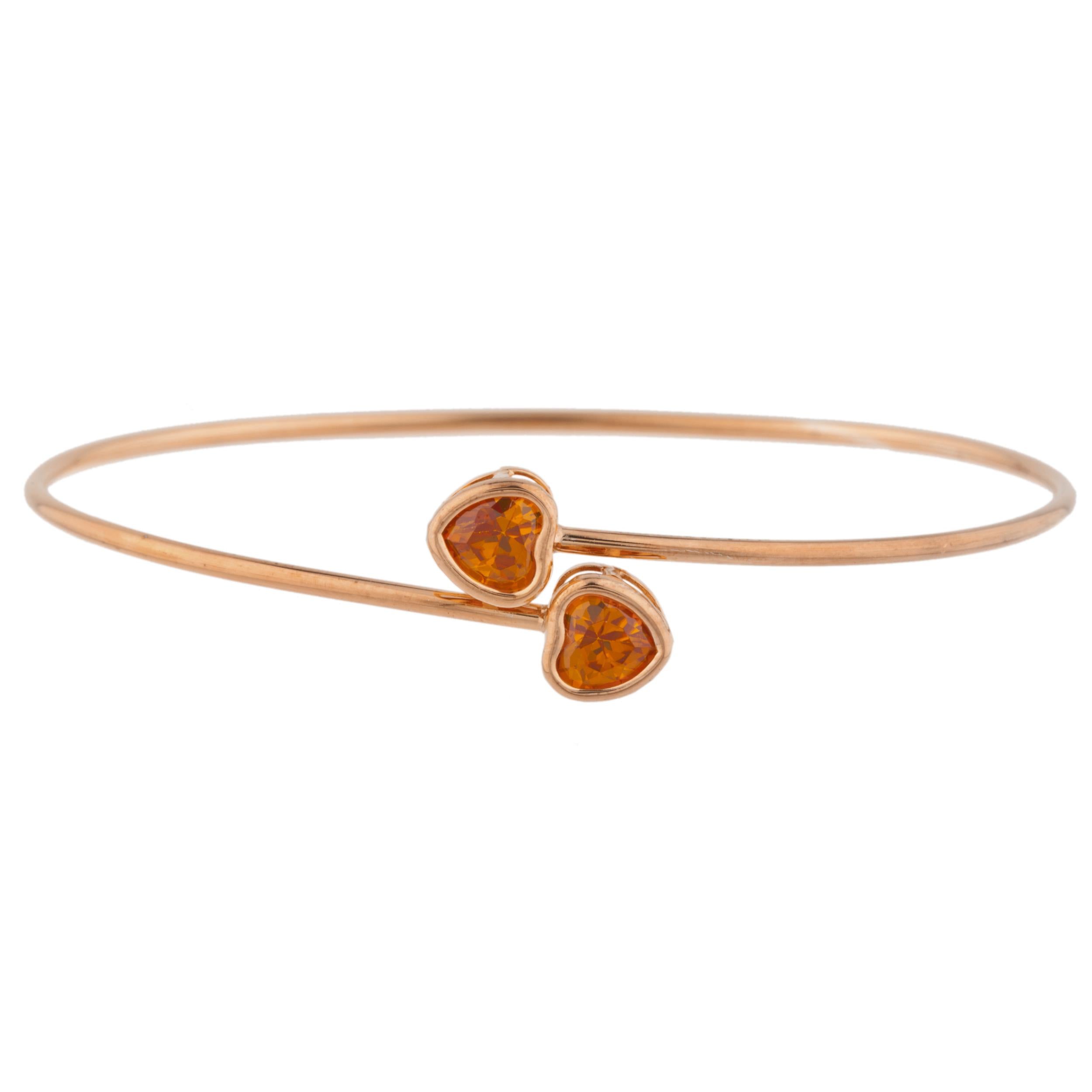 14Kt Gold Orange Citrine Heart Bezel Bangle Bracelet