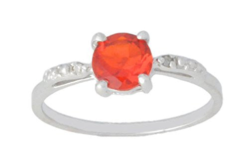 1 Ct Orange Citrine & Diamond Round Ring .925 Sterling Silver Rhodium Finish