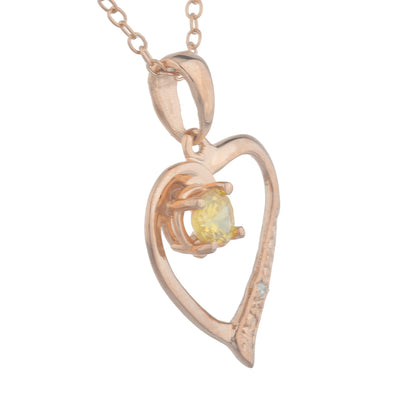 14Kt Rose Gold Plated Yellow Citrine & Diamond Heart Pendant