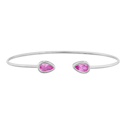 14Kt Gold Pink Sapphire Pear Bezel Bangle Bracelet