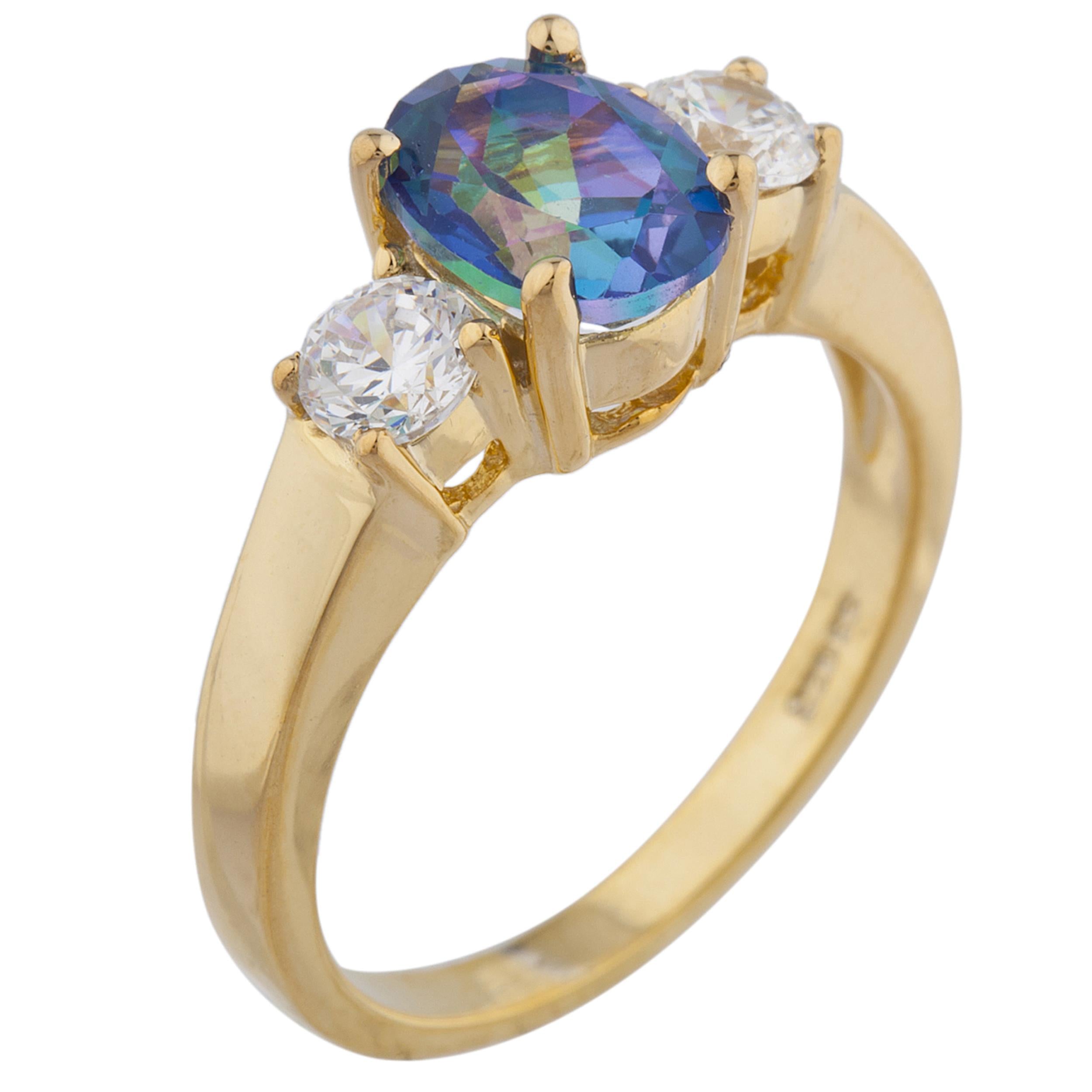 14Kt Gold 2 Ct Natural Blue Mystic Topaz & Zirconia Oval Ring