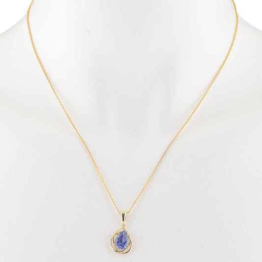 14Kt Gold 2 Ct Tanzanite Pear Teardrop Design Pendant Necklace