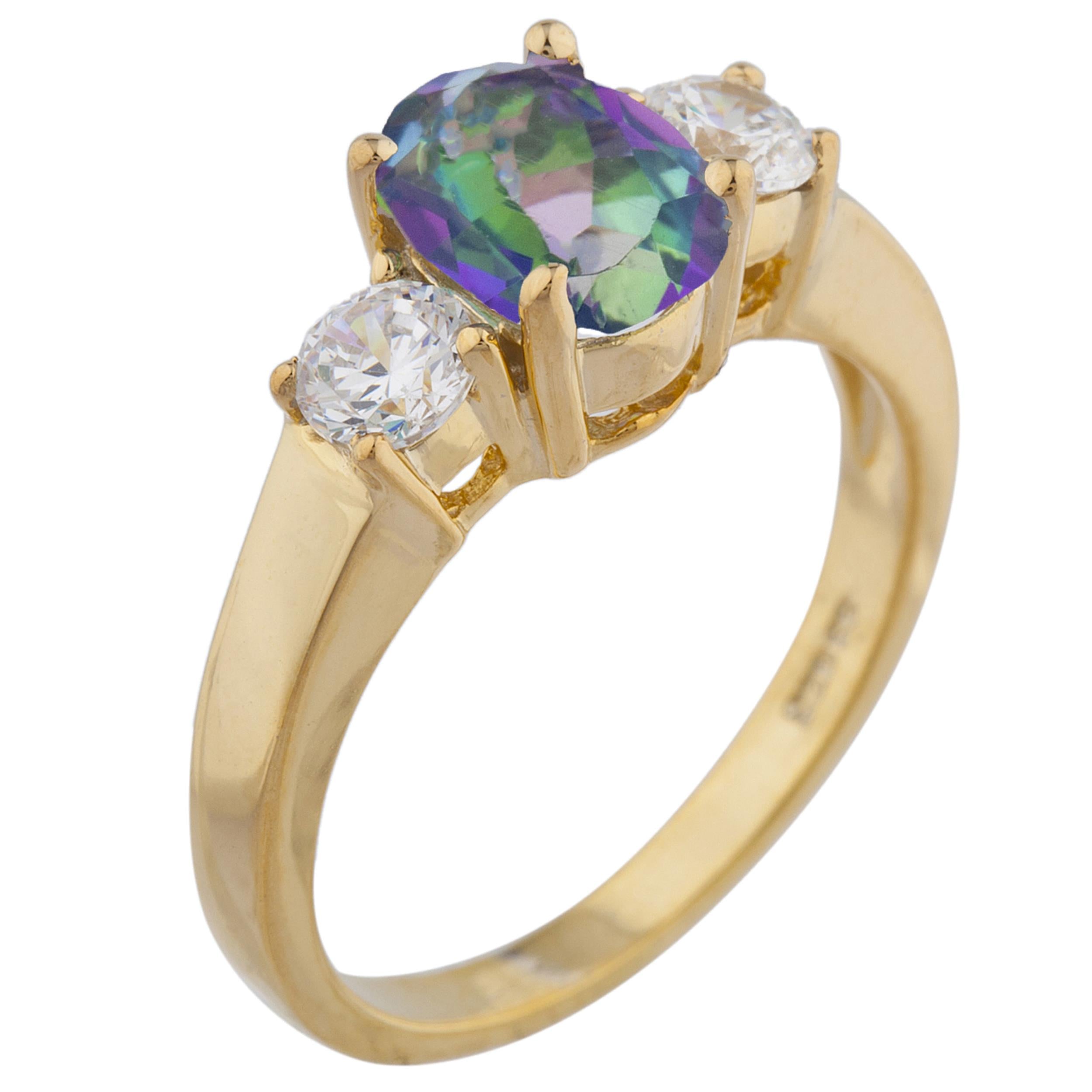 14Kt Gold 2 Ct Natural Mystic Topaz & Zirconia Oval Ring