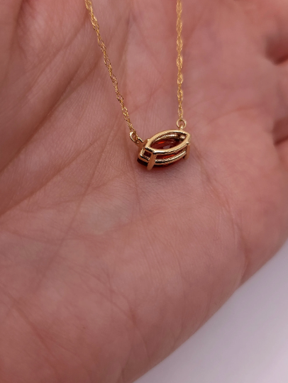 14Kt Gold Garnet Marquise Pendant Necklace