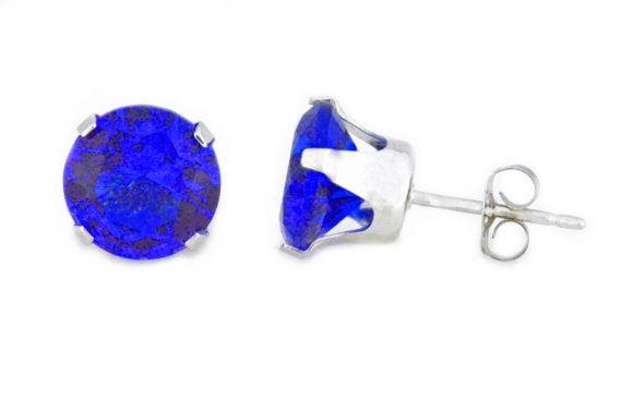 14Kt White Gold Blue Sapphire Round Stud Earrings