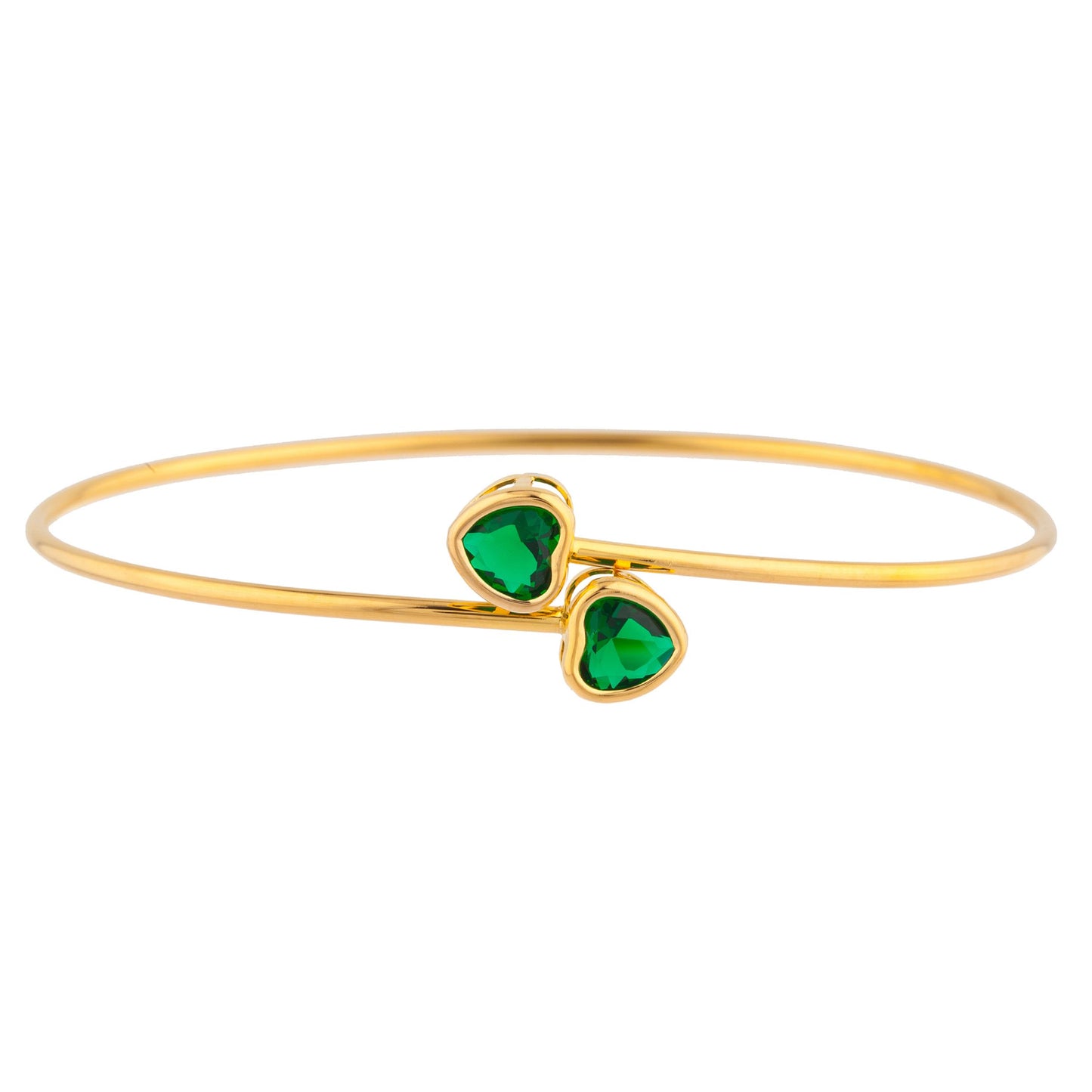 14Kt Yellow Gold Plated Emerald Heart Bezel Bangle Bracelet