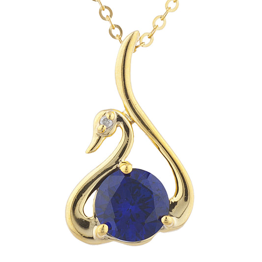 14Kt Yellow Gold Plated Blue Sapphire & Diamond Swan Pendant