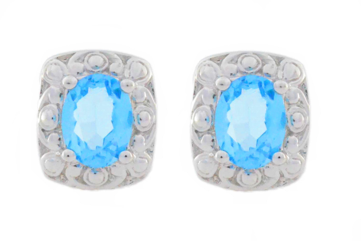 3 Ct Blue Topaz Oval Stud Earrings .925 Sterling Silver