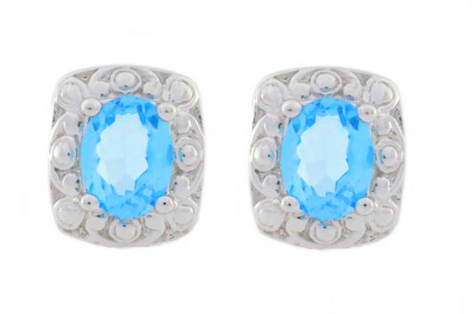 3 Ct Blue Topaz Oval Stud Earrings .925 Sterling Silver