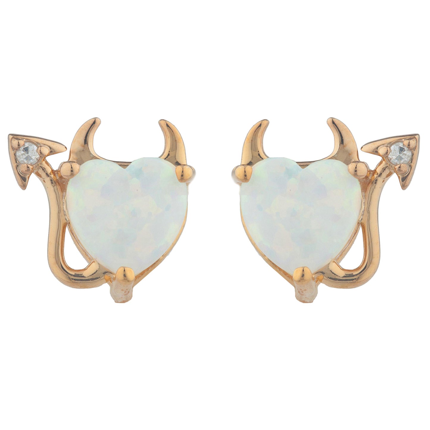 14Kt Gold Opal & Diamond Devil Heart Stud Earrings