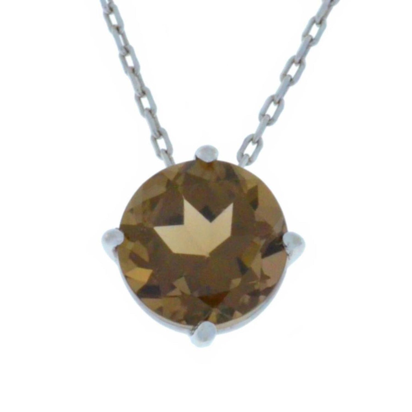 14Kt Gold Genuine Smoky Topaz Round Pendant Necklace